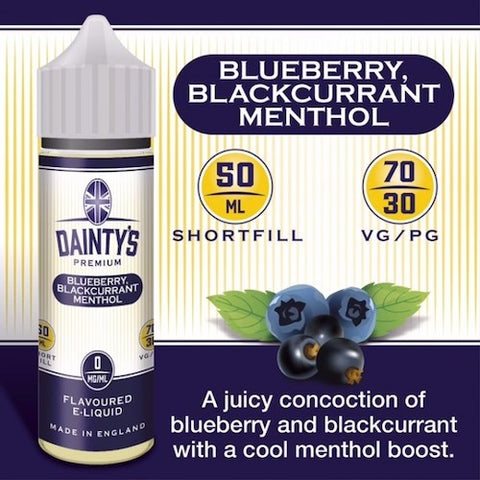 Blueberry Blackcurrant Menthol- Dainty's 50ml - CRAM Vape - Scunthorpe Vape Store and Doncaster Vape Store